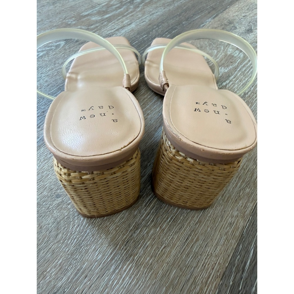 A New Day Womens Tan Clear Jelly Strap Raffia Block Heel Slide Sandals Size 7 - Picture 7 of 7